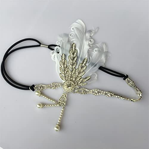 MRVAKDYDI Fascinator Spitze Feder Hut für Frauen, Feder Stirnband 1920S Party Vintage Frau Elastische Strass Pfau Fascinator Stirn Dekoration