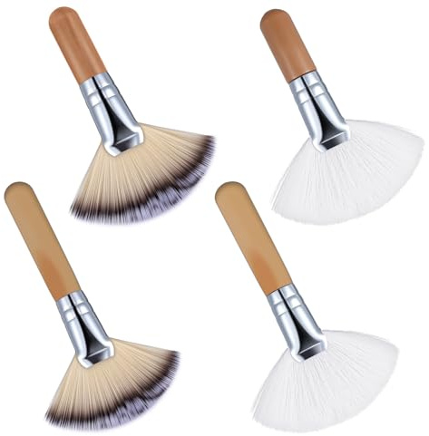 Classicseali 4PCS Fan Brushes for Facials, Soft Fan Facial Brush,Long and Short Handle Loose Powder Contour Setting Facial Fans Brush, for Female Blush, Highlights, Shadows, Eyeshadow