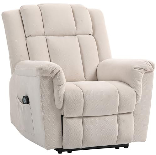HOMCOM Fauteuil Relax électrique massant et Chauffant, Fauteuil inclinable Tissu Chenille avec Dossier et Repose-Pieds réglable manuellement, Poche latérale, pour Chambre, Salon et Home cinéma, Beige