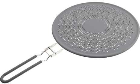 Silikon Ölsiebdeckel mit Edelstahlring, Hitzebeständig, für Pfannen | 1 Stück, Leicht zu Reinigen, Tragbar und Wärmeisolierend, als Fettschutz für Küche und Kochen