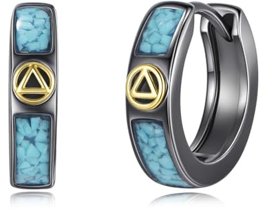 JERWLI AA Sobriety Ohrringe 925 Sterling Silber türkisfarbene Creolen Schmuck für Anonyme Alkoholiker Geschenke für Frauen und Männer