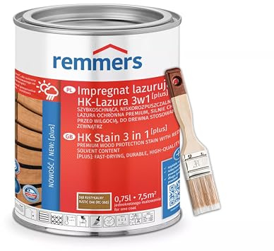 RemmersSet HK-Lasur 3in1 Plus + Pinsel Bandloo Set – Holzlasur für Außenbereich: Imprägnierung, Grundierung & Lasur in einem, Schutz vor Feuchtigkeit & UV-Strahlung, Varnish (Eiche rustikal, 0,75 L)