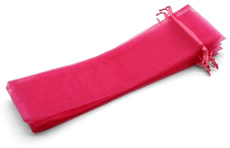 OLILLY – 50 Fuchsia Organza-Täschchen – Größe 26 cm x 6 cm – Ideal für lange Gegenstände (Fächer, Stifte usw.) (Fuchsia)