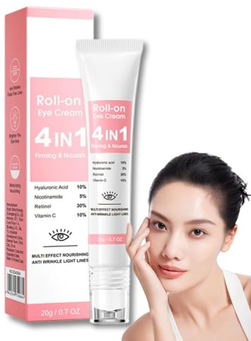 Retinol Augencreme, Anti-Falten Augencreme, Augenringe entfernen, Gegen Tränensäcke, Mit 30% Retinol, 10% Hyaluronsäure, Feuchtigkeitsspendend, Straffende Augenpflege, 360° Roll-on Hautpflege