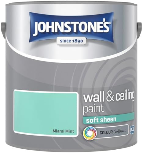 Miami Mint Johnstone’s Wall & Ceiling Soft Sheen Paint 2.5L – Subtle Sheen Finish, Durable & Washable, Quick Dry, Low Odour Interior Paint for Walls & Ceilings