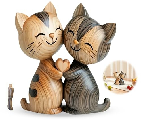 Holzskulptur Eines Katzenpaars,Katzen Deko,Katze Deko Figuren,2D Holzdeko zum Hinstellen,Dekofiguren,Katzendeko,für Wohnzimmer,Home,Sideboard,Wohnung,Tisch,Fensterbank Innen Holzfiguren Aufsteller