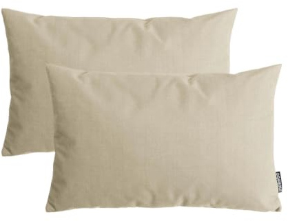 mokebo Outdoor Kissen 2er-Set (40x60 cm) ‘Der Daydream’, aus wasserabweisenden und wetterfesten Olefin-Stoff, für Garten, Balkon oder Terasse, für Sitzsäcke, Lounges oder Gartenstühle in Sand beige