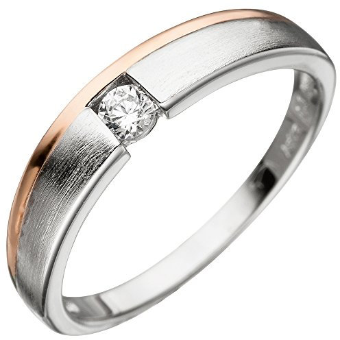 Schmuck Krone Ring Damenring mit Zirkonia weiß 925 Silber teilvergoldet teilmattiert bicolor, Ringgröße:Innenumfang 50mm ~ Ø15.9mm