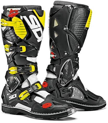 SIDI Crossfire 34 - Stivali da Moto Unisex , Multicolore (Bianco / Nero / Giallo Fluo), 43 EU