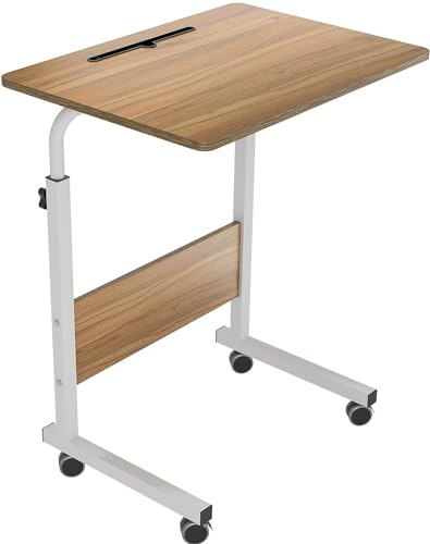 DlandHome Rollender Laptop-Schreibtisch, Stehpult, verstellbarer mobiler Laptop-Schreibtisch, 60 cm (23.6 Zoll), mittelgroßer Beistelltisch, beweglich mit Tablet-Schlitz und Rollen, Sofa, Eiche