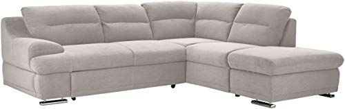 Mivano Ecksofa Coast / Große Schlafcouch in L-Form mit Ottomane rechts, Inkl. Bettfunktion und Stauraum, 264 x 88 x 217, Mikrofaser: hellgrau