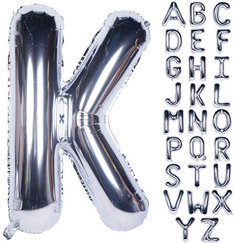 Große Mylar Folie Helium Brief Luftballons 40 Zoll Silber Luftballons Alphabet Buchstaben für Geburtstag Brautdusche Jubiläumsdekorationen(Letter K)