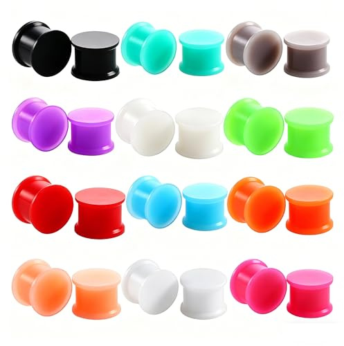 Stuppendux 24 dilatadores de silicona flexibles para oreja, dilatadores, dilatadores de doble acampanado, túneles de carne para piercing de oreja, Silicona