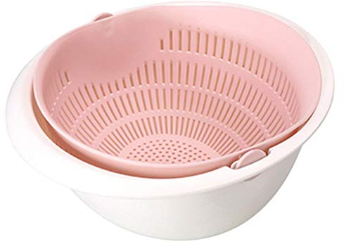 Perfeclan Portable Practical Rice Washing Basket Bowl Plastic Vegetables Cleaning Drainer Food Fruit Colander Basket Tool Kitchen Strainer, Pink