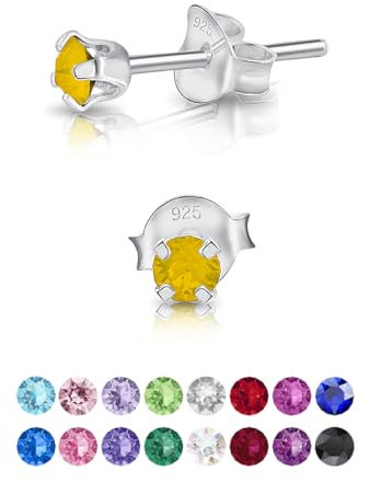 Pendientes de Botón Plata Ley 925 on Cristales Brillantes Ópalo - Pendientes Pequeños Plata 925 para Mujer - Punto de Luz Hipoalergénicos sin Niquel - Diámetro 3 mm