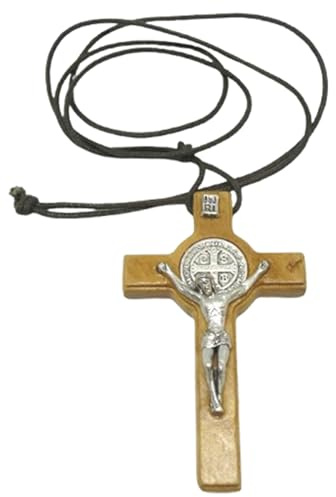 GTBITALY 10.301.90 Lac Collier croix de Saint Benoît en bois olivier avec cordon 6 cm