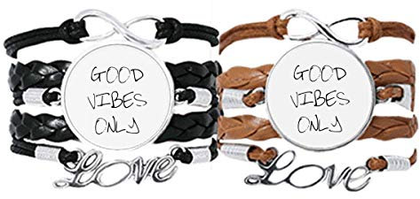 DIYthinker Good Vibes Only Zitat Art-Deco-Geschenk, modisches Armband, Handschlaufe, Lederseil, Armband, Doppel-Set, Geschenk