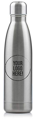 Personalised Brushed Steel Thermo Vacuum Drinking Bottle with Logo - Engraved - Your Own Logo
