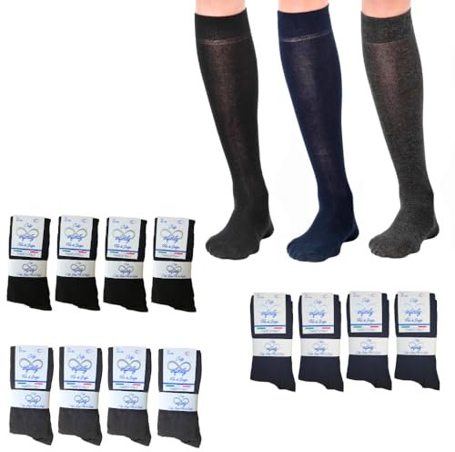 Infinity 12 paia Calze Lunghe Uomo Cotone Filo di Scozia Elasticizzato (43/46, assortite 12 Paia)