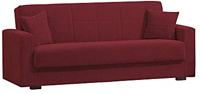 Dmora - 3-Sitzer Schlafsofa Pinto, lineares Container-Schlafsofa, Wohnzimmersofa aus gepolstertem Stoff mit Klick-Klack-Öffnung, 212 x 80 x 87 cm, Rot