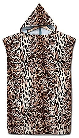 FANSU Badeponcho Strand Poncho Kapuze, Drucken Mikrofaser Strandtücher Handtuch Bademantel Badetuch Duschtücher Handtücher Für Umziehhilfe beim Wassersport Damen Herren (Brauner Leopard,75x110cm)