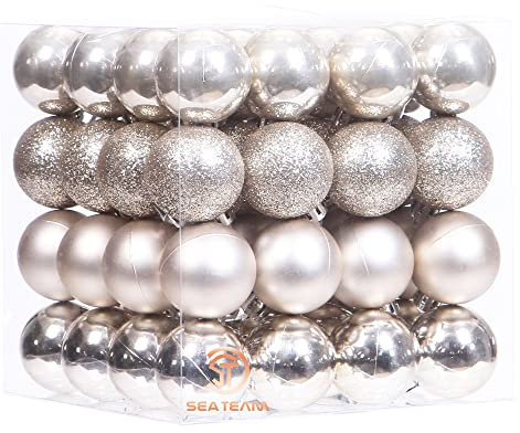 Sea Team Confezione da 64 Ornamenti per Palline di Natale con Fili, Palline di Dimensioni Mini da 30 mm/1,18 Pollici, lampadine di Natale in plastica infrangibile, Decorazioni Albero di Natale