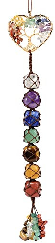 VNVETYTO Herzform Baum des Lebens Heilkristalle Weihnachten Ornament Feng Shui Hängende Ornament 7 Chakra Wandschmuck Auto Ornamente