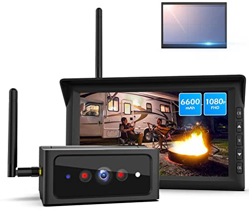 AUTO-VOX Solar4 Reversing Camera Wireless Kit for Vans(1080P) 3Mins Install 6600mAh Rechargeable Battery Strong Signal Infrared Night Vision Waterproof RearView Camera for Caravan Motorhome Campervan