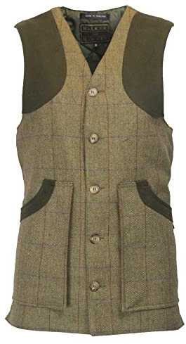 WALKER AND HAWKES Herren Country-Weste aus Tweed - für die Jagd geeignet - Waldgrün - Größe L (42-44)