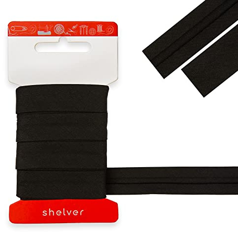 Bias Binding Tape for Sewing, Bias Tape, Bunting Tape, 20mm Single Fold, 100% Cotton, 30 Colours (Black)