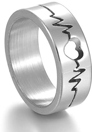 MAYIYAHO Liebe Herz schlagende Welle Paar Silber Farbe Breite Metall Charmante Ringe für Frauen Männer Liebhaber Edelstahl Ring Schmuck Geschenke