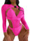 Women's Rave Outfits 2 Piece Cutout Bathing Suit Swimsuit Monokini Bodysuit Long Sleeve Shrug Crop Top Festival Holiday Clothes Rose XL