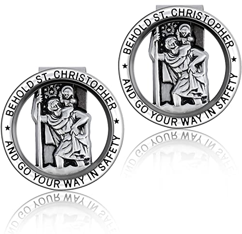 Molain Christopher Medaille für Auto, Metall Auto Saint Christopher Visierclip Katholischer Visier Bless Driving Sicherheitsclip Runder St Christopher Medaille Abzeichen Clip (2 Stück)