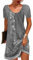 GRMLRPT Damen Kurzarm Rundhals Kleid Bohemian Blumen Sommerkleider MiniKleid Blumendruck Lose Tunika Freizeitkleid(Grau,L)