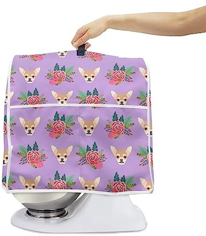 Poceacles Corgi Dog Floral Print Stand Mixer Dust Proof Cover Accessories for Kitchen Aid Mixer Protective Dust Cover with Top Handle and Pockets, L