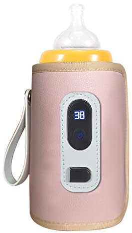 Chauffe-biberon USB, écran LCD, Chauffage de la Température, étanche, Portable, Chauffe-biberon à Lait (Rose)