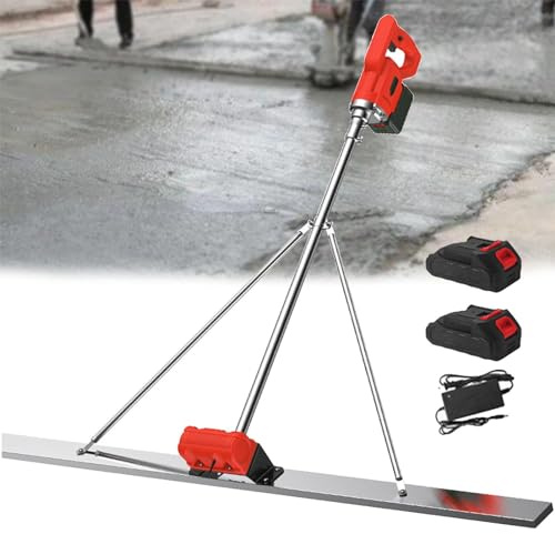 RayGenius Vibratore di Superficie per Calcestruzzo Alimentato A Batteria Cemento Vibrante Livellamento Righello Massetto per Calcestruzzo Kit Vibratorio con Tavola in Acciaio,1.8M-2Xbattery