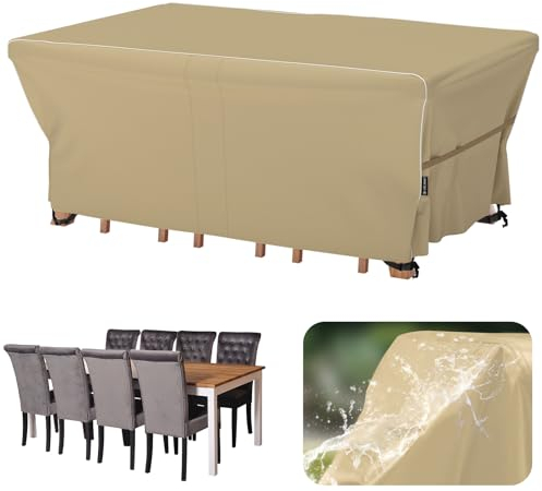 Velway Gartenmöbel Abdeckung Wasserdicht 242x162x71cm - Winddicht Schutzhülle mit Reflektierender Streifen 600D Oxford Möbelsets Abdeckung Staubfest Abdeckhauben für Gartentisch Sitzgruppe Khaki