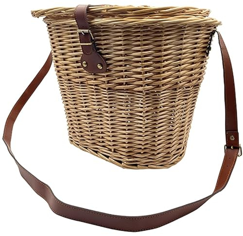 Virsus Cesta in Vimini con Tracolla per Funghi, misura 31x27x28cm, cestino con coperchio, tracolla in pelle regolabile, per picnic e raccolta tartufi, castagne, frutti di bosco -1815