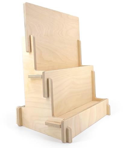 Espositore da Banco in Legno, Semplice Montaggio a incastro, Espositore a scala, 2 Ripiani, Naturale e Sostenibile