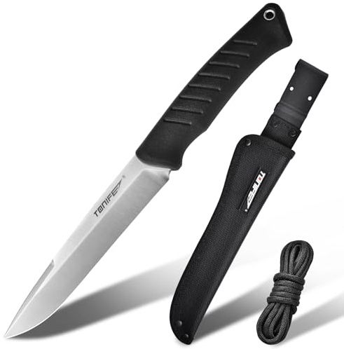 TONIFE Ares Full Tang Messer Feststehendes Messer mit Scheide und Paracord, 8Cr14MoV Klinge Outdoor Messer Camping Messer Überlebensmesser