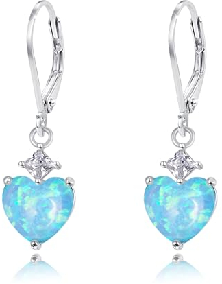 MEDWISE 925 Sterling Silber Liebes Ohrringe Blau Opal Ohrringe Herz Ohrringe Tropfen Ohrringe für Frauen Frauen Kinder Mutter