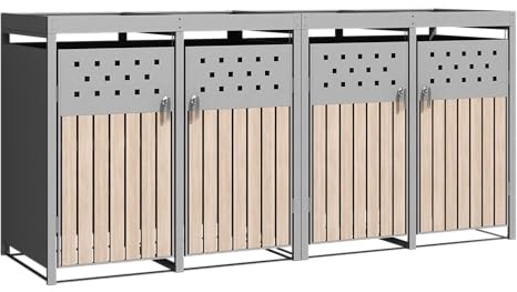 ESTEXO Mülltonnenbox Mülltonnenverkleidung mit Pflanzdach Aufbewahrungsbox Müllbox verzinkt RAL 9007 (4 Türen)