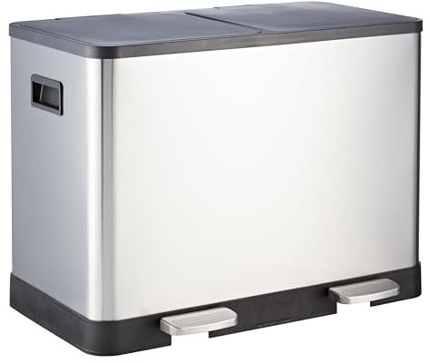 Home Treats 40 Litre Rubbish Bin Kitchen Recycling Bin 2 x 20 Litre Compartments Pedal Bin Soft Close Metal Trash Can With Handles & Inner Buckets (40 Litre Bin 2 Slots)