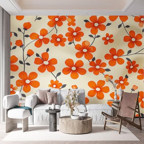 Wallpaper Plant Flowers Orange Flowers Photo Murals, 300 x 210 cm (WxH) Non-Woven Premium Art Print Orange Wall Mural Decoration Poster Picture Design
