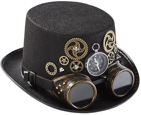 Generisch Steampunk-Kostümhut, Steampunk-Hut | Zeitreisender Steampunk-Zylinder mit Brillen-Zahnrädern | Halloween-Kostümhüte für Cosplay-Maskerade, Foto-Requisiten für Damen und Herren