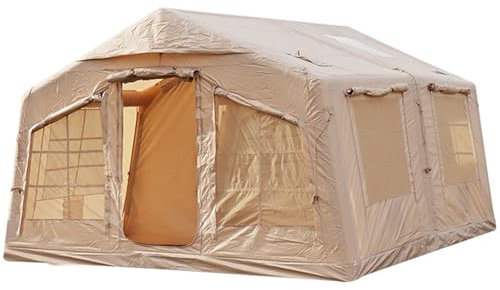 Inflatable Camping Tents with Pump, 4-5 Persons Easy Setup Air Tents, 4 Seasons Oxford Cabin Blow Up Tent with Mesh & Chimney Window