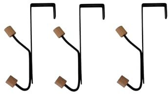 3pc Over Door Hooks Black Metal and Natural Wood Hanger DIY