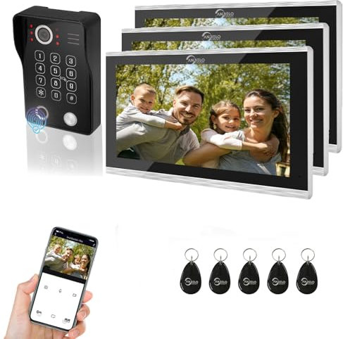 (connessione a 4 fili) sistema di controllo accessi video cablato, display touchscreen da 10 pollici, campanello esterno da 1080p, serrature abilitate per impronte digitali, schede RFID e password