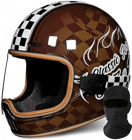 QJWMatic Vintage-Integral-Motorradhelm, ECE-Geprüft, Moto-Scooter, Retro-Klassiker Touring-Motorradhelm Integralhelme Für Roller Männer Und Frauen G,XL59-60CM